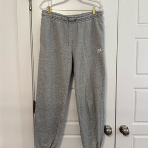 Nike Gray Fleece Jogger Sweatpants Embroidered Swoosh Athletic Lounge Pants